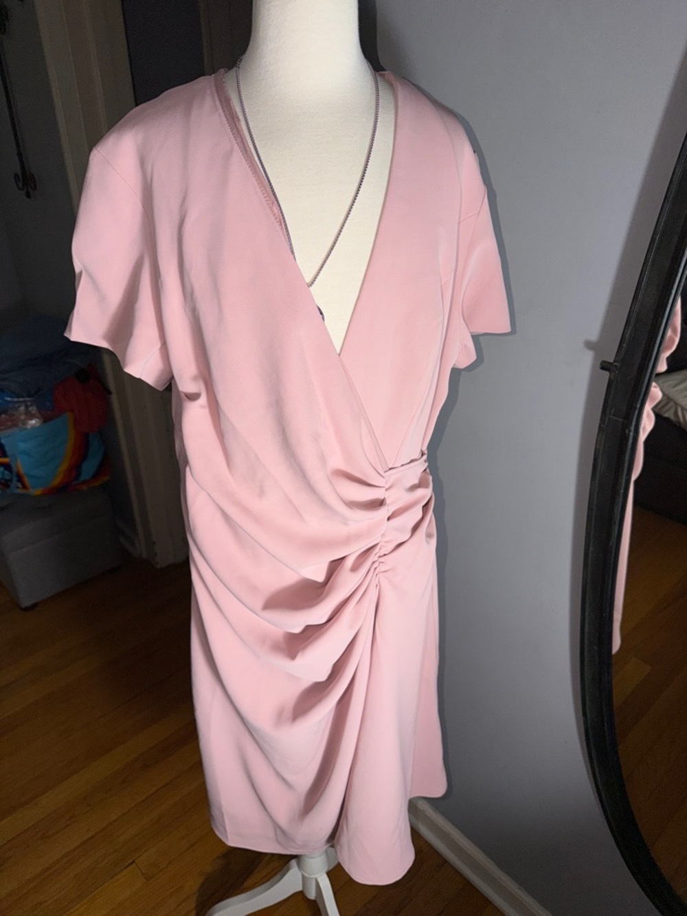 NWT Ruched Wrap Midi Dress in Blush Pink - Picture 3 of 12